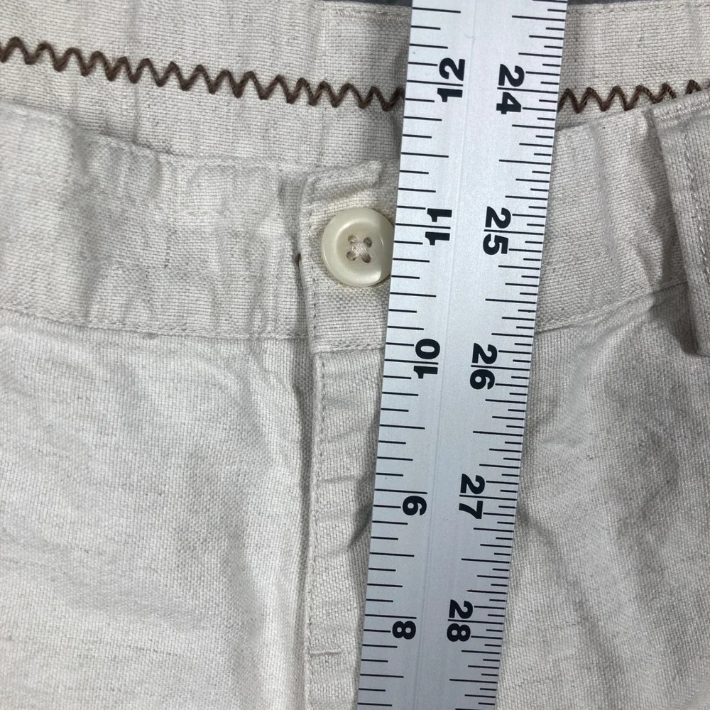 Cubavera Cargo Shorts Men 32 Beige Linen Cotton Blend Pineapple Logo 9 in Inseam